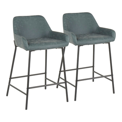 Industrial fixed-height counter stool set with upholstered blue-gray seats, 2 stools on Tampa Home & Garden Store