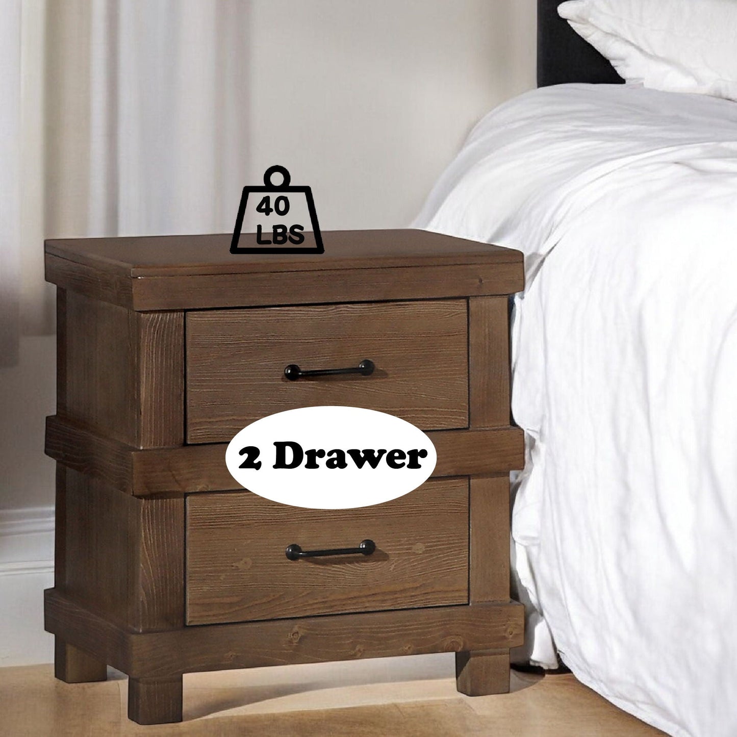 Adams Antique Oak Nightstand by HouseOfZazla, 2-drawer accent table in oak finish on Tampa Home & Garden Store