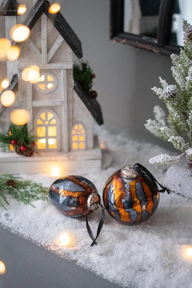Christmas ball ornaments set of 6, orange and blue with ribbons by Unique Piece Furniture on Tampa Home & Garden Store