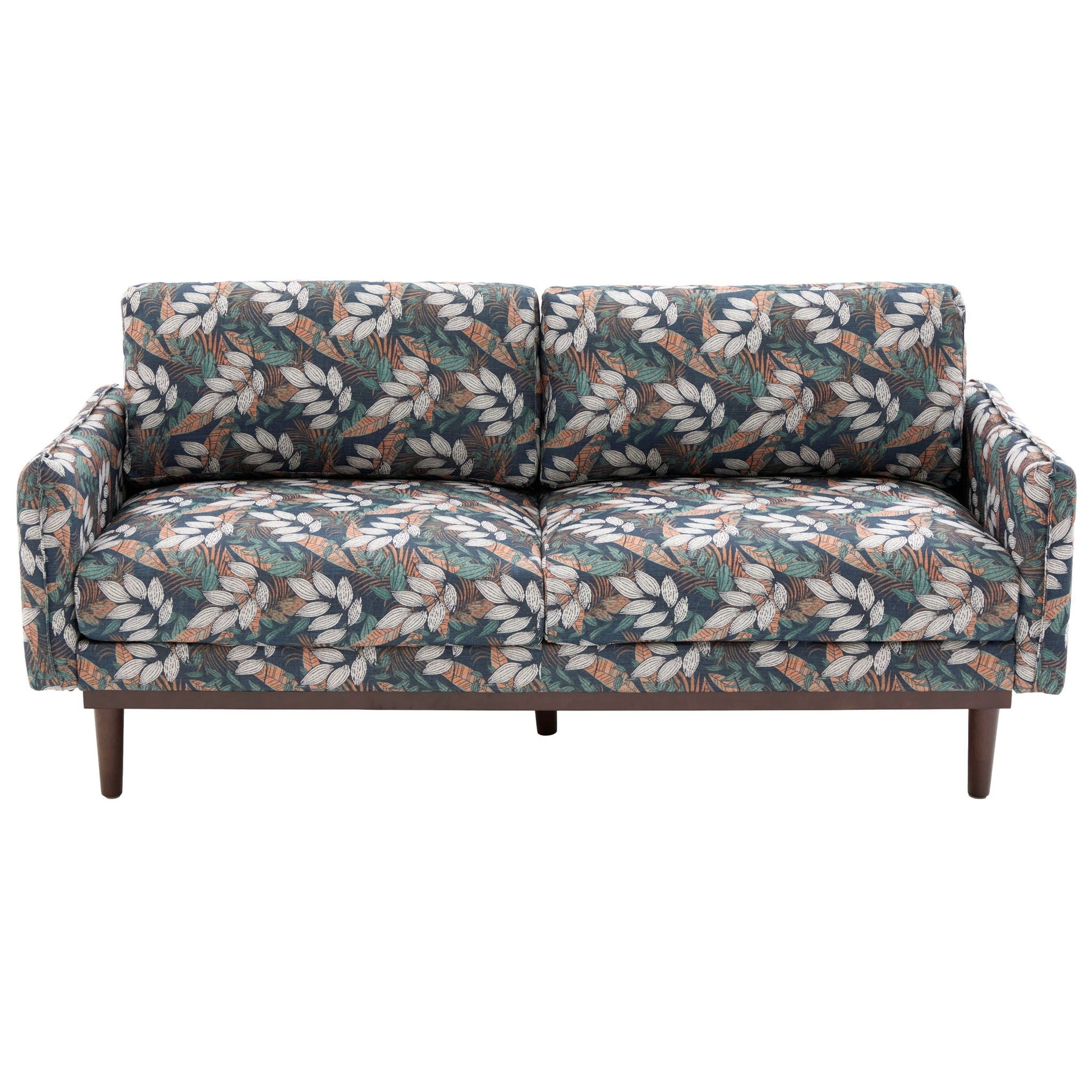 2 Seater Loveseat Sofa with spacious seating, botanical leaf print in teal and orange on Tampa Home & Garden Store