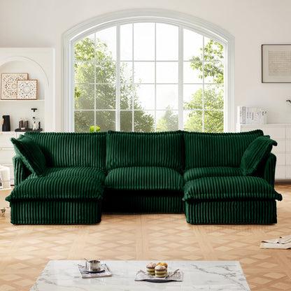 Slipcovered U Shape Corduroy Sofa with Deep Seats