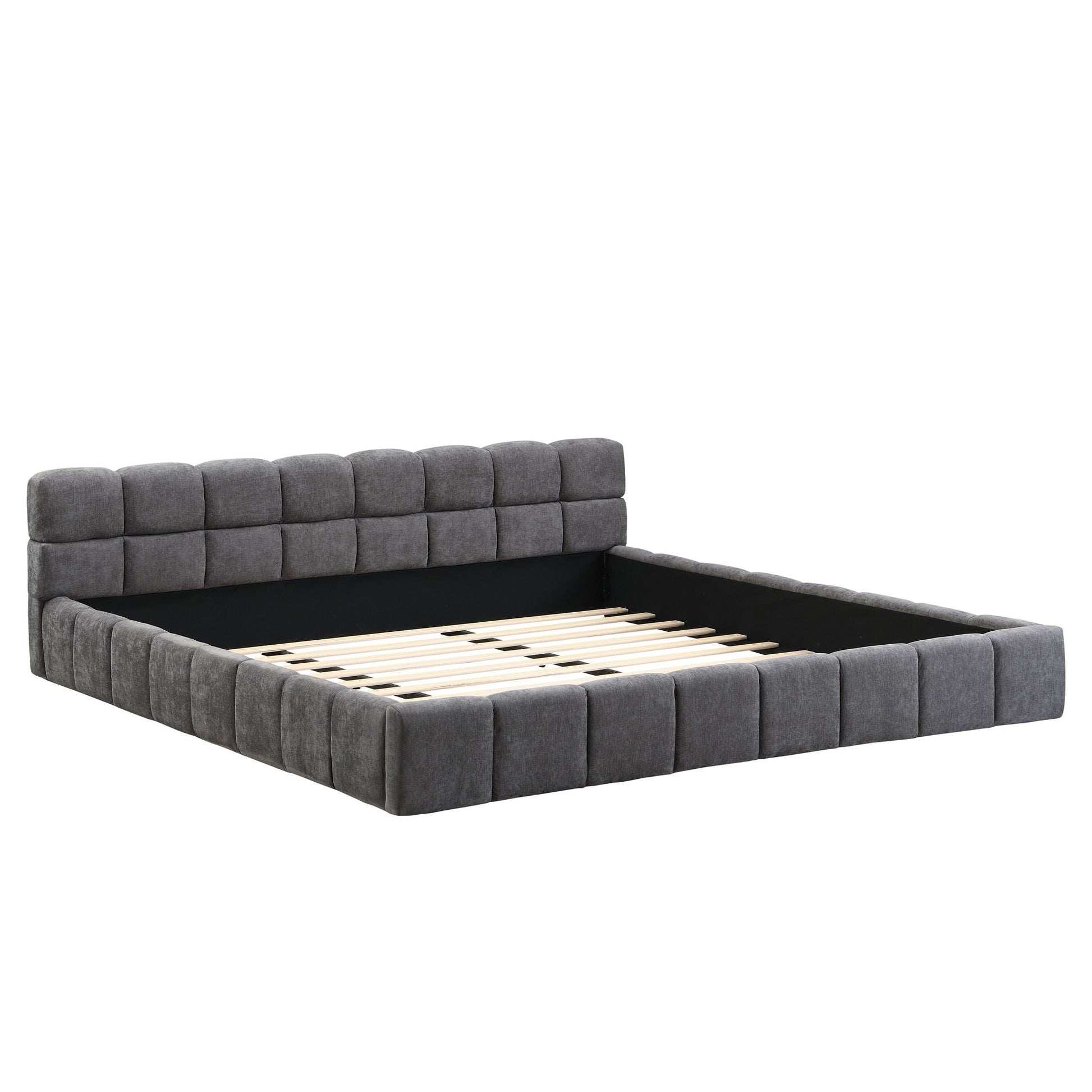 Elegant Upholstered Bed With Checkerboard Gray tufted headboard platform base HouseOfZazla on Tampa Home & Garden Store