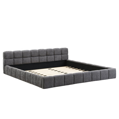 Elegant Upholstered Bed With Checkerboard Gray tufted headboard platform base HouseOfZazla on Tampa Home & Garden Store