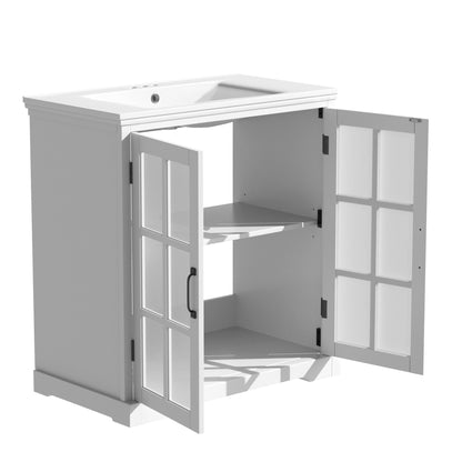 Modern bath vanity with ceramic sink, tempered glass doors HouseOfZazla on Tampa Home & Garden Store