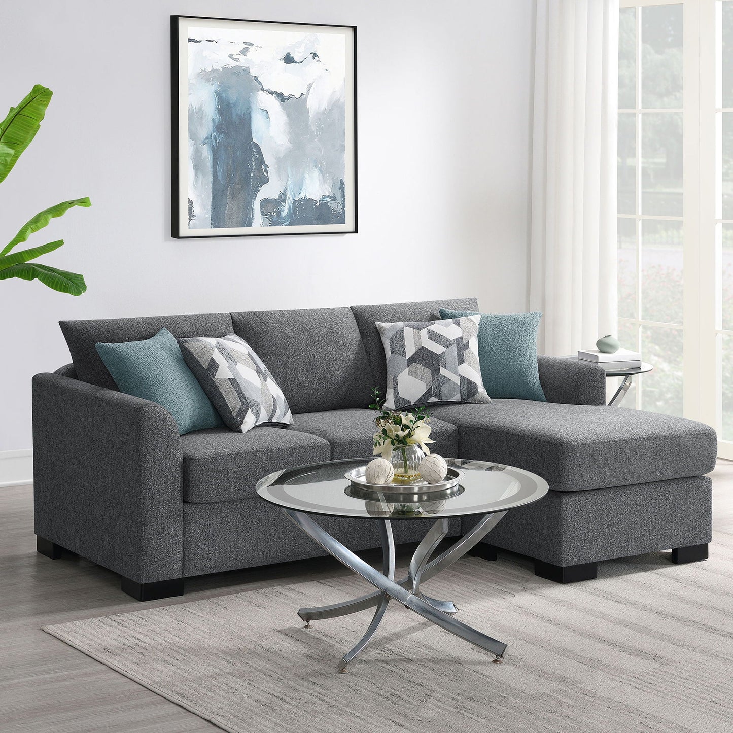 Pacheco sleeper sectional chaise sofa by HouseOfZazla in dark gray fabric on Tampa Home & Garden Store
