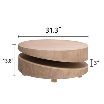 Modern round wood coffee table with sculptural two-tier design, natural finish, 31.3 in diameter on Tampa Home & Garden Store