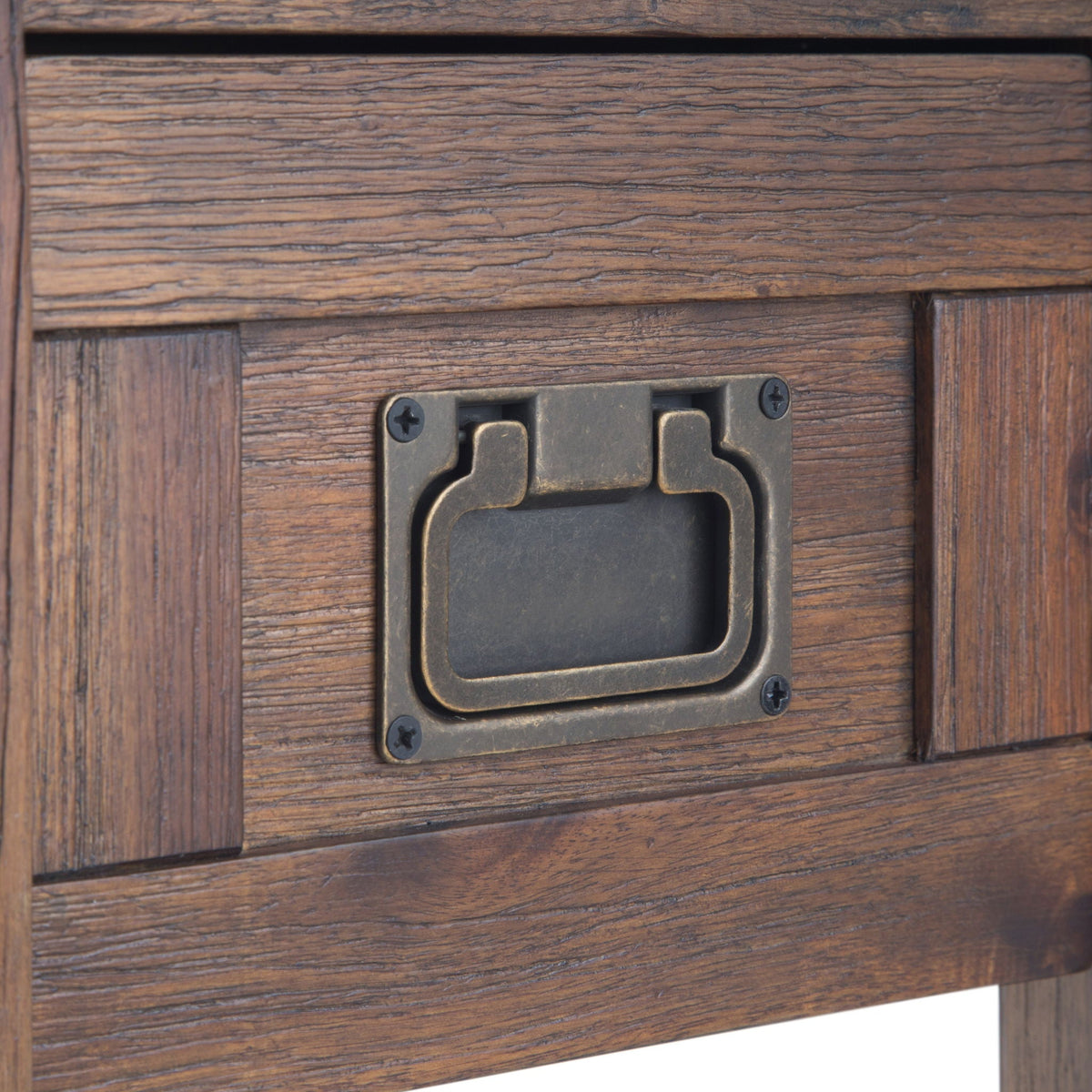 Monroe solid acacia side table finished in dark brown wood grain with rustic texture on Tampa Home & Garden Store
