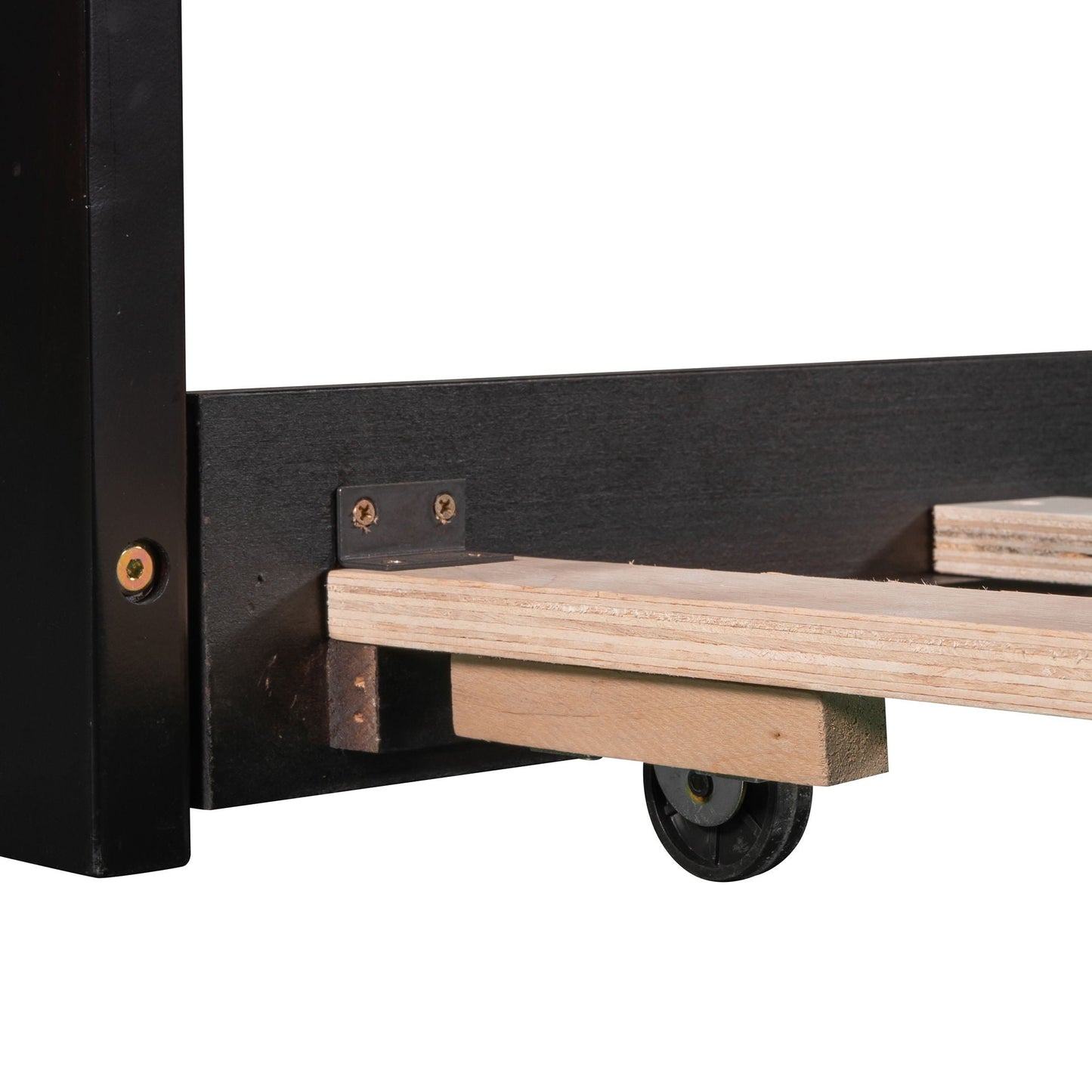 L-shaped platform bed with trundle and built-in desk, black frame with wood slats HouseOfZazla on Tampa Home & Garden Store