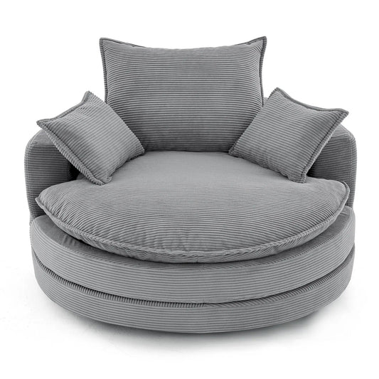 360° Swivel barrel chair in gray corduroy with dual-layer cushion and 3 removable pillows on Tampa Home & Garden Store