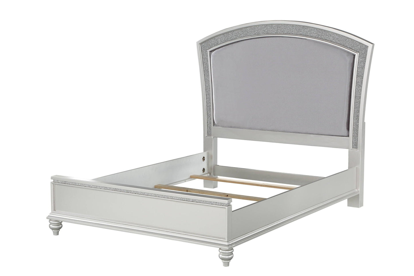 Maverick Panel Bed by HouseOfZazla, frame with glitter trim and upholstered headboard on Tampa Home & Garden Store