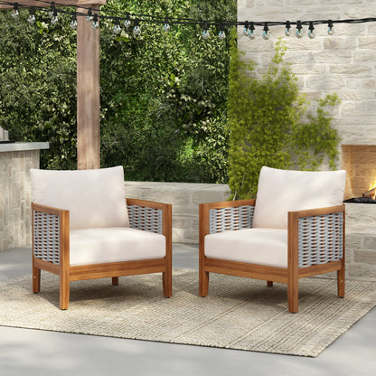 Two Outdoor Tub Armchairs and Woven Rope Design