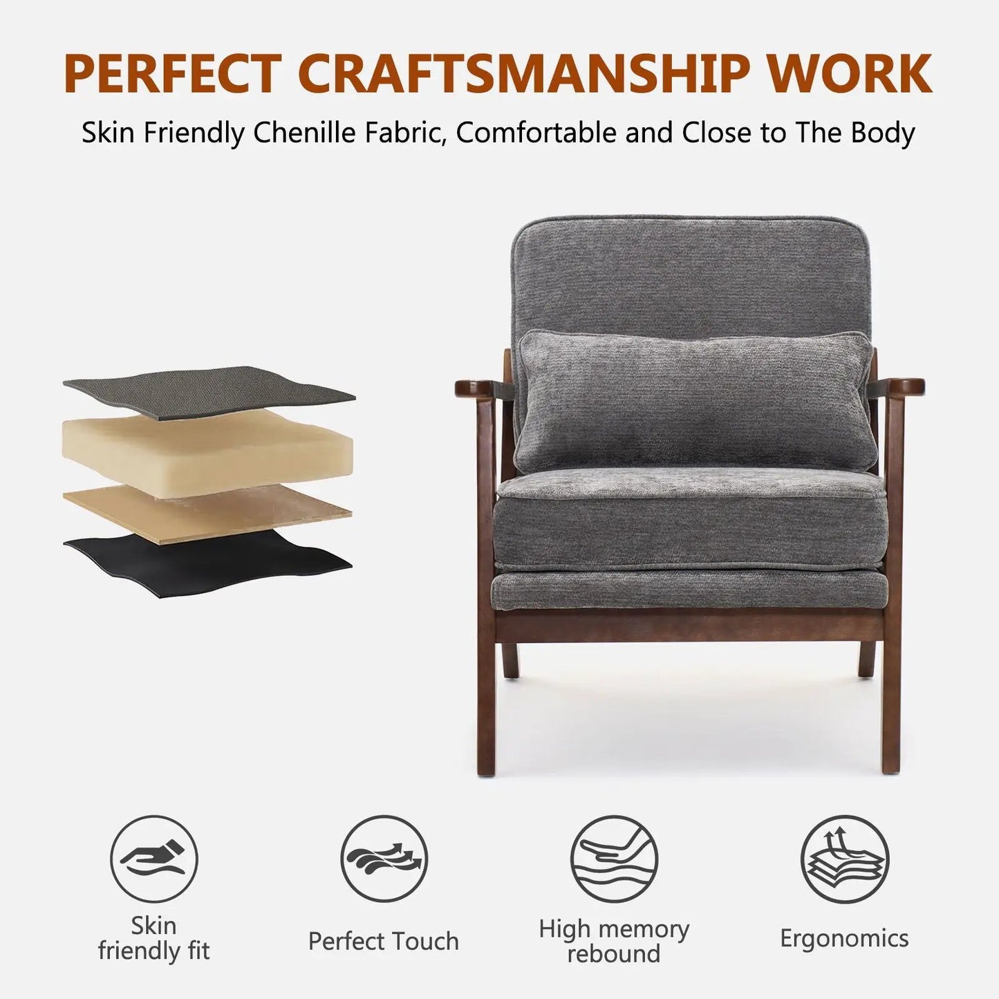 Living Room Chair with Lumbar Pillow Mid Century