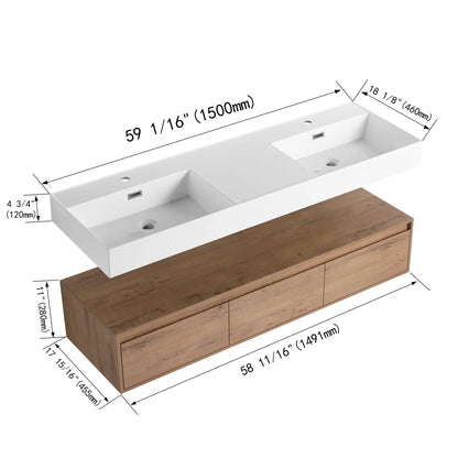 Contemporary Wall Mounted Vanity with Dual Sinks