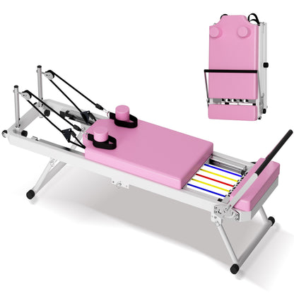 Foldable Pilates Core Bed by HouseOfZazla, pink padded bench on white frame with black straps on Tampa Home & Garden Store