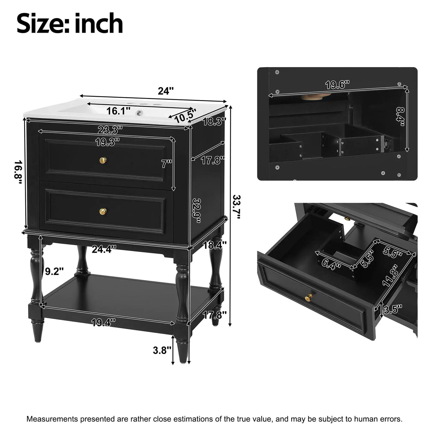 Bathroom Vanity Sink and Two Drawers Storage