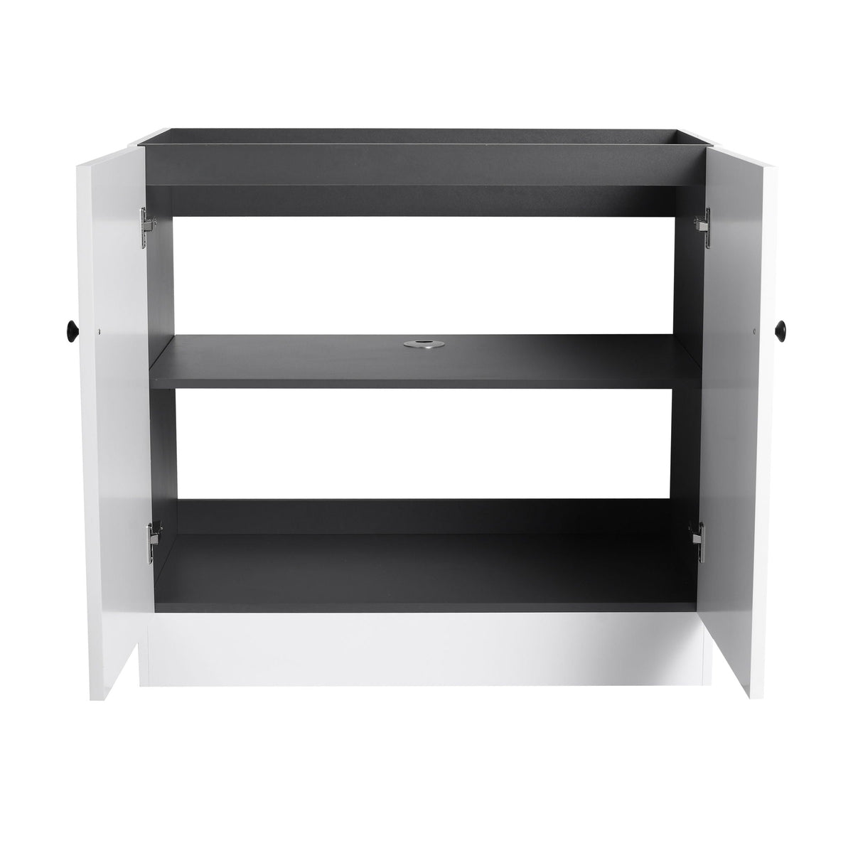 HouseOfZazla freestanding vanity, white exterior with dark gray interior, two doors on Tampa Home & Garden Store