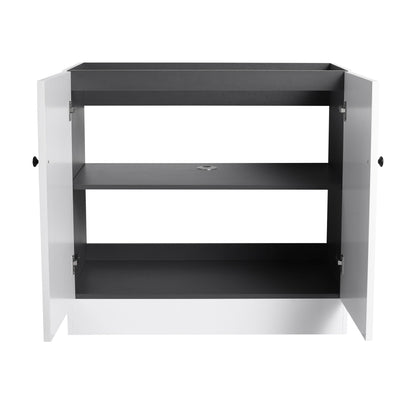 HouseOfZazla freestanding vanity, white exterior with dark gray interior, two doors on Tampa Home & Garden Store