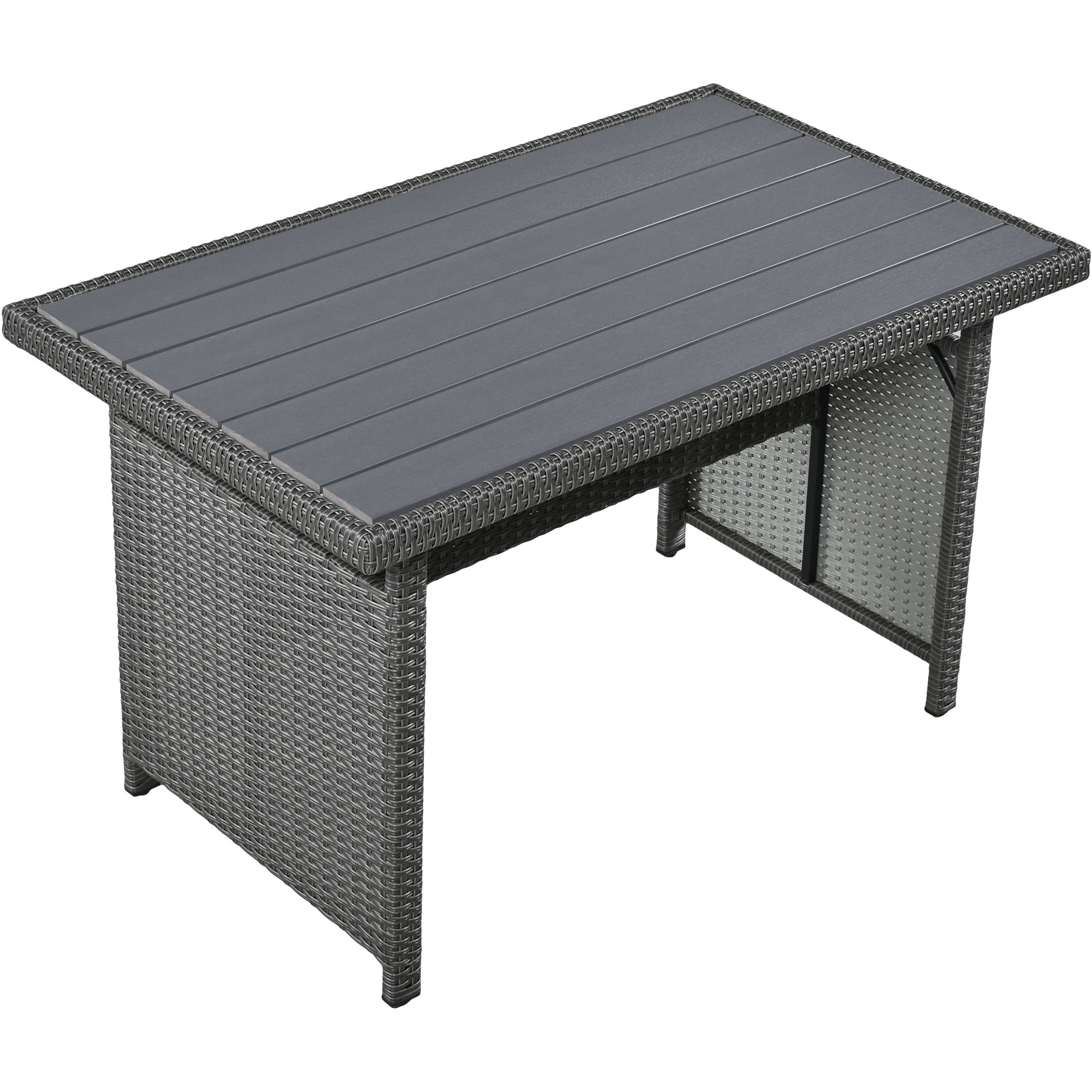Tomax 5-Piece Outdoor Patio Rattan Sofa Set table in gray woven wicker with slatted top on Tampa Home & Garden Store