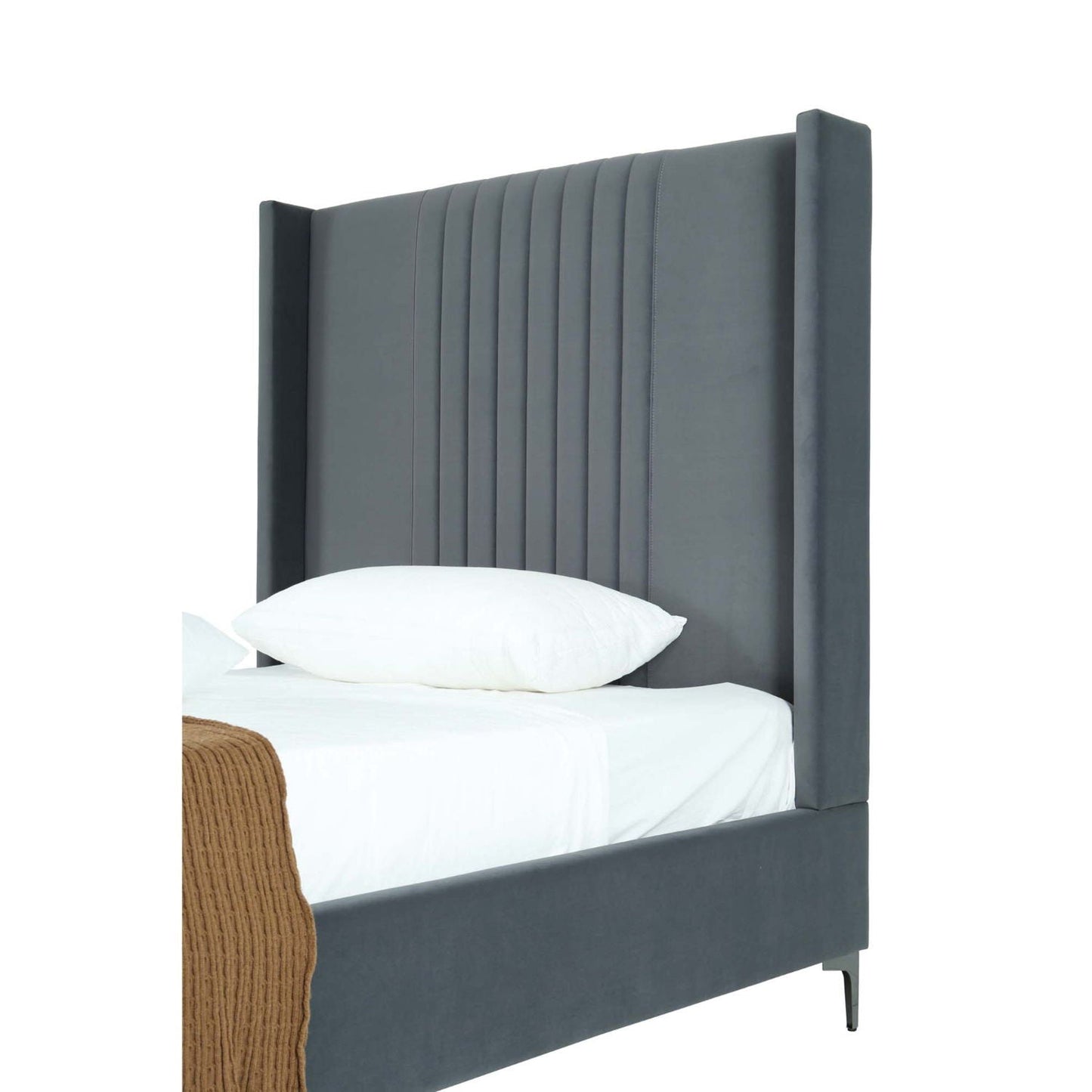 Promenade bed with dark gray upholstered headboard and slats, HouseOfZazla on Tampa Home & Garden Store