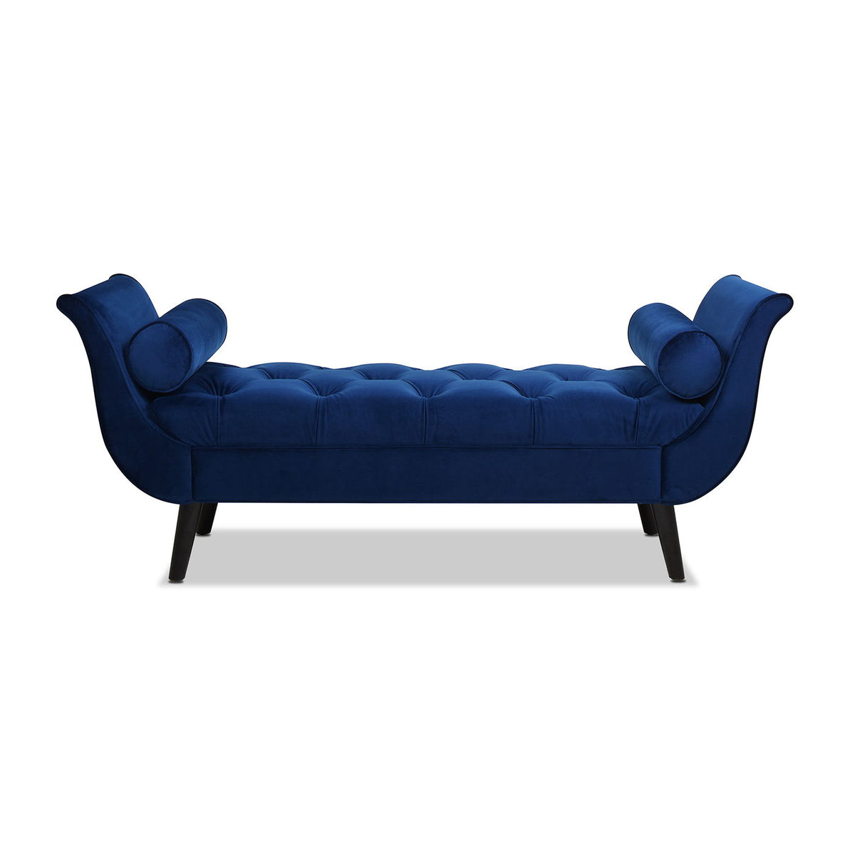 Tufted flared-arm entryway bench in royal blue velvet with bolster pillows, HouseOfZazla on Tampa Home & Garden Store