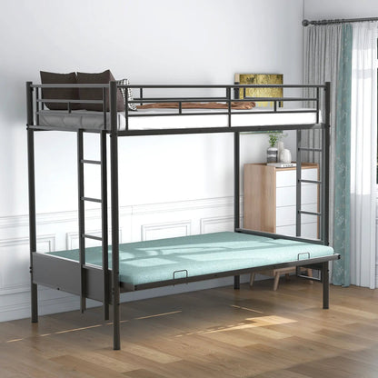 Twin over full bunk bed in black metal frame with rails and ladder by Unique Piece Furniture on Tampa Home & Garden Store