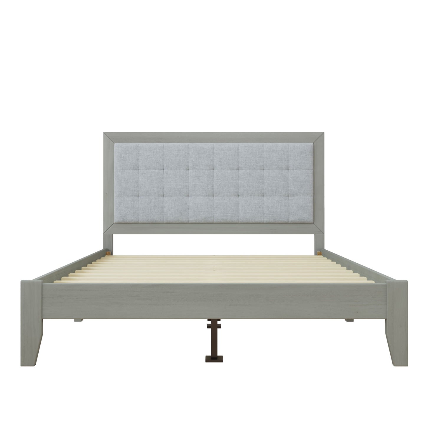 Mid Century Modern Platform Bed with tufted gray upholstered headboard by HouseOfZazla on Tampa Home & Garden Store