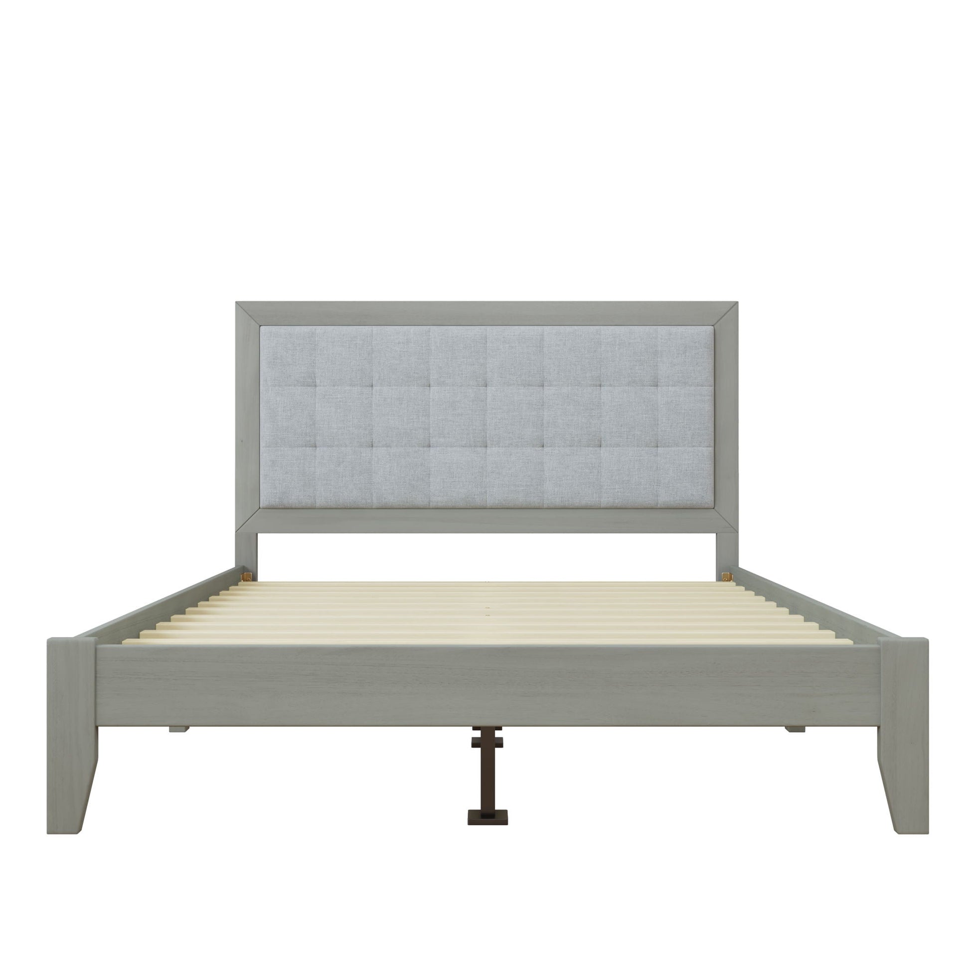 Mid Century Modern Platform Bed with tufted gray upholstered headboard by HouseOfZazla on Tampa Home & Garden Store