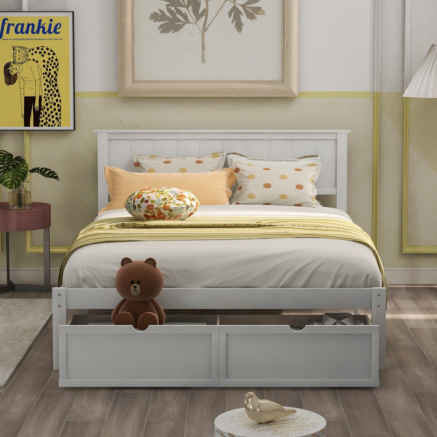 Full size white platform bed with under-bed drawers, two pullouts, HouseOfZazla on Tampa Home & Garden Store