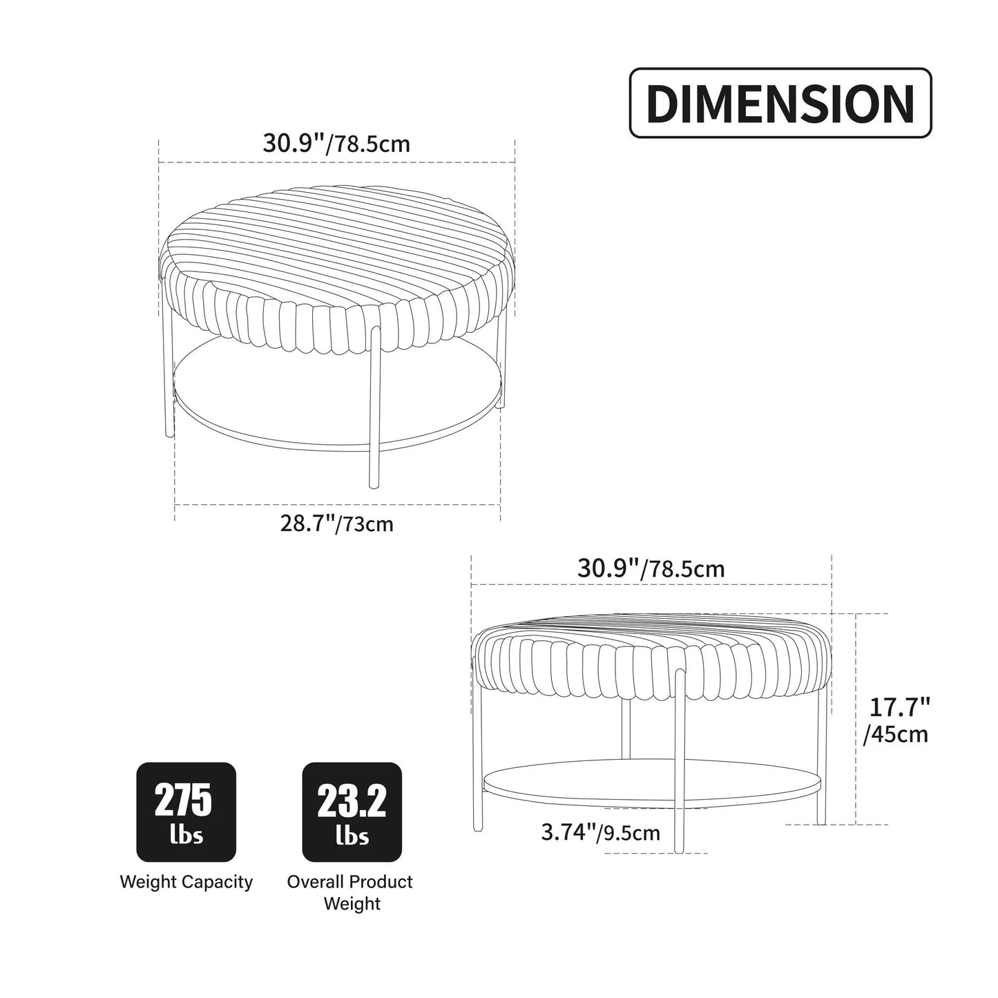 Modern Upholstered Round Ottoman Coffee Table