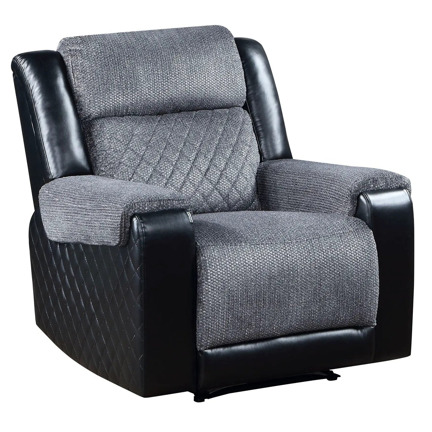 Alicia Recliner gray textured fabric with black leatherette arms by Unique Piece Furniture on Tampa Home & Garden Store