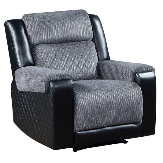 Alicia Recliner gray textured fabric with black leatherette arms by Unique Piece Furniture on Tampa Home & Garden Store