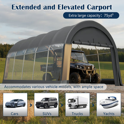 12x20 ft Heavy-Duty carport canopy by HouseOfZazla, arched gray frame sheltering a pickup on Tampa Home & Garden Store