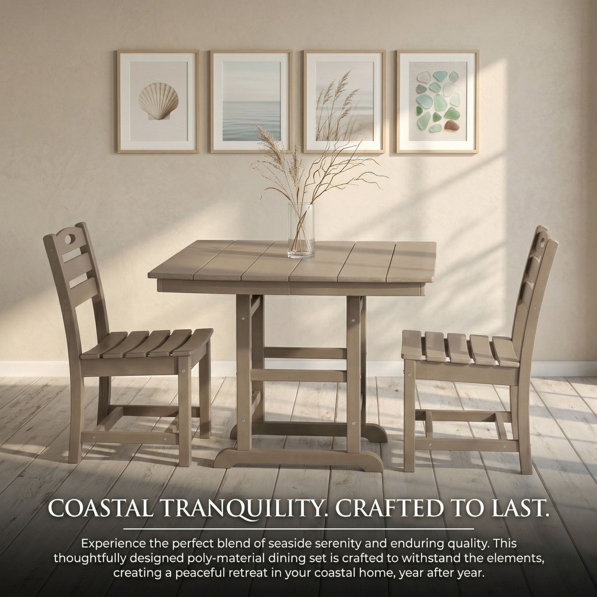 Antique wood color HDPE 5-piece outdoor patio dining set with four slat-back chairs on Tampa Home & Garden Store