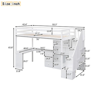 Loft Bed With L Shaped Desk and Storage Staircase