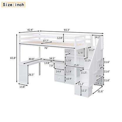 Loft bed with L-shaped desk, drawers and storage staircase in white by HouseOfZazla on Tampa Home & Garden Store