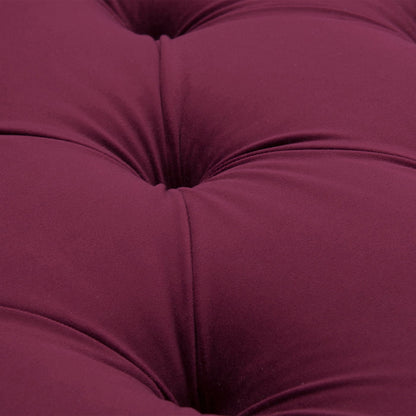 Tufted roll-arm chaise upholstery in burgundy fabric, close-up tufting texture on Tampa Home & Garden Store