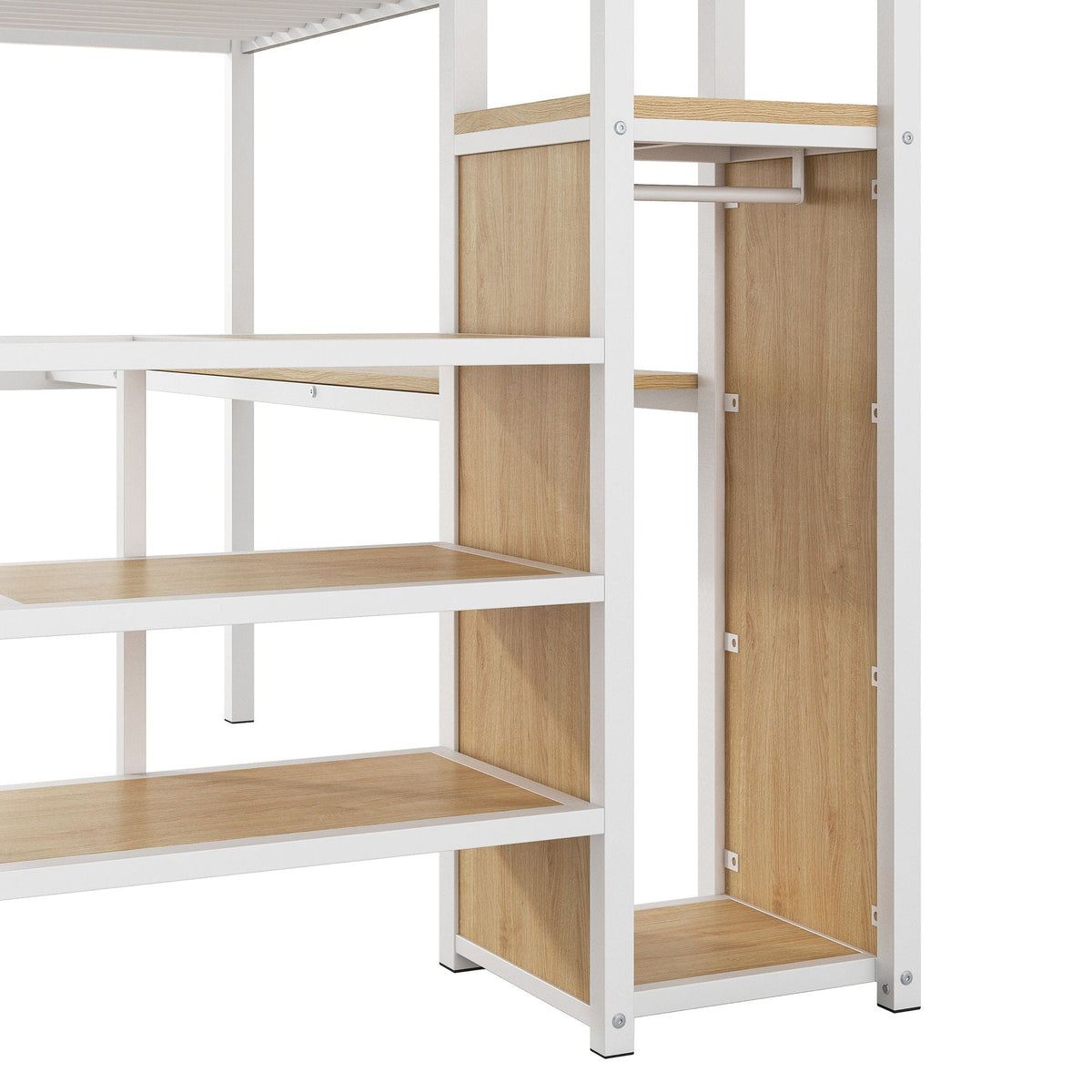 Loft bed with desk and wardrobe, white frame, wood panels, storage staircase, LED, HouseOfZazla on Tampa Home & Garden Store
