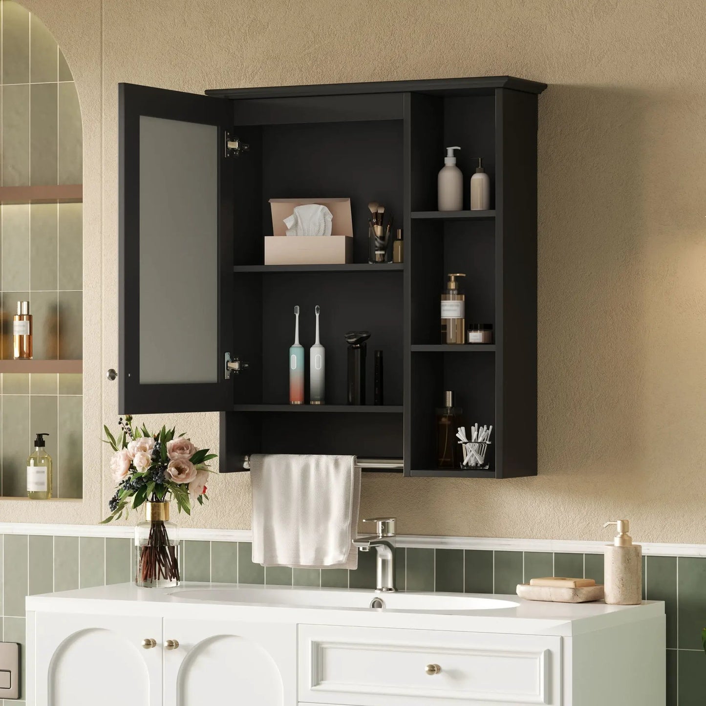 Modern 3 in 1 Mirror Cabinet and Towel Bar