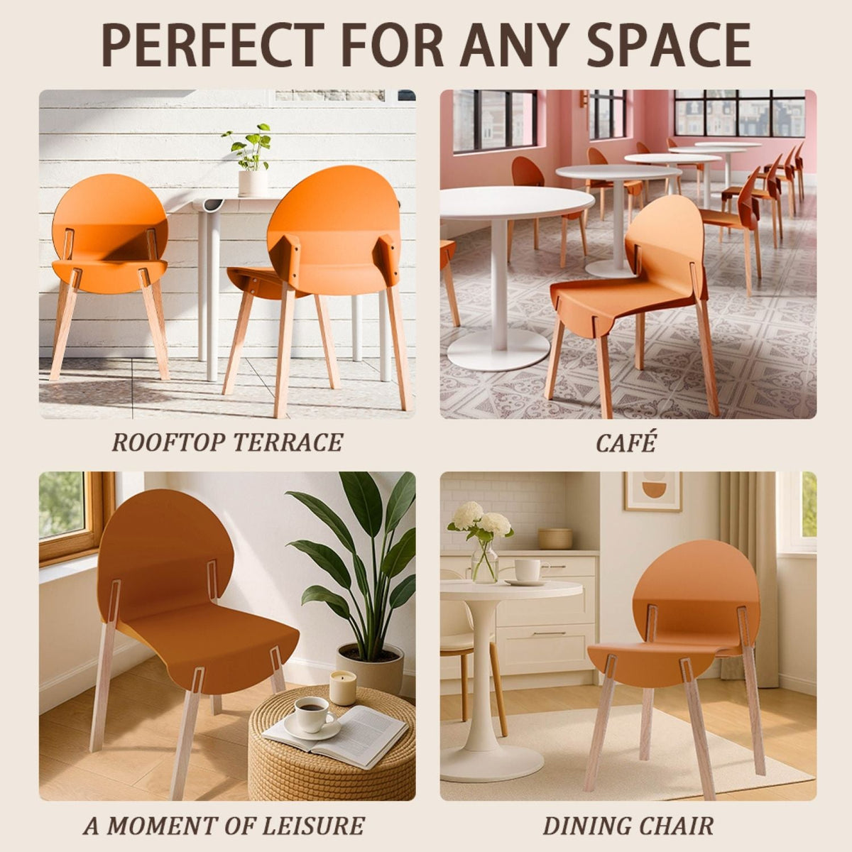 Traditional 4 piece outdoor chair set with round table in orange, wooden legs, multiple colors on Tampa Home & Garden Store