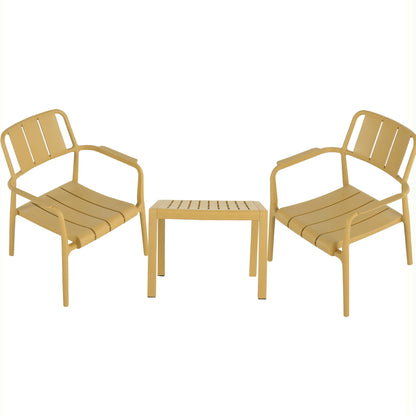 3 Piece Indoor/Outdoor Table And Chair Set mustard yellow metal frame with 2 chairs and table on Tampa Home & Garden Store