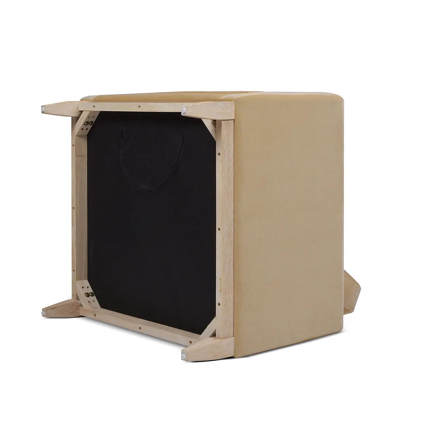 Knox Modern Farmhouse Arm Chair underside view with natural wood frame and tan upholstery on Tampa Home & Garden Store