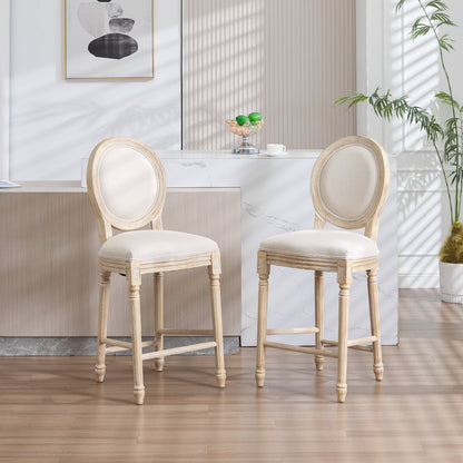 French Country 26in Bar Chairs set of 2 with cream upholstery and carved legs on Tampa Home & Garden Store