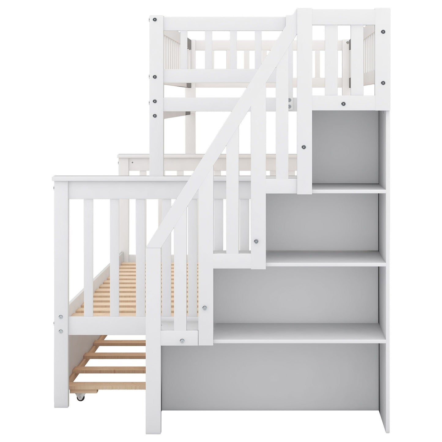 White wooden bunk bed with integrated staircase and wood stair treads HouseOfZazla on Tampa Home & Garden Store