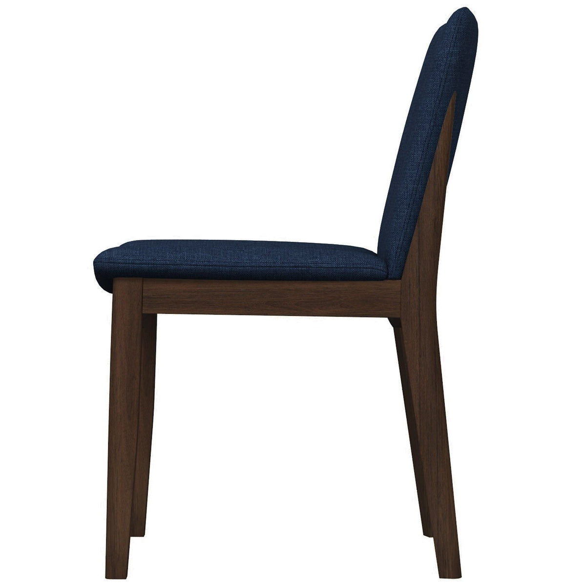 Mid-Century Modern solid wood dining chair navy fabric upholstery and dark wood legs on Tampa Home & Garden Store