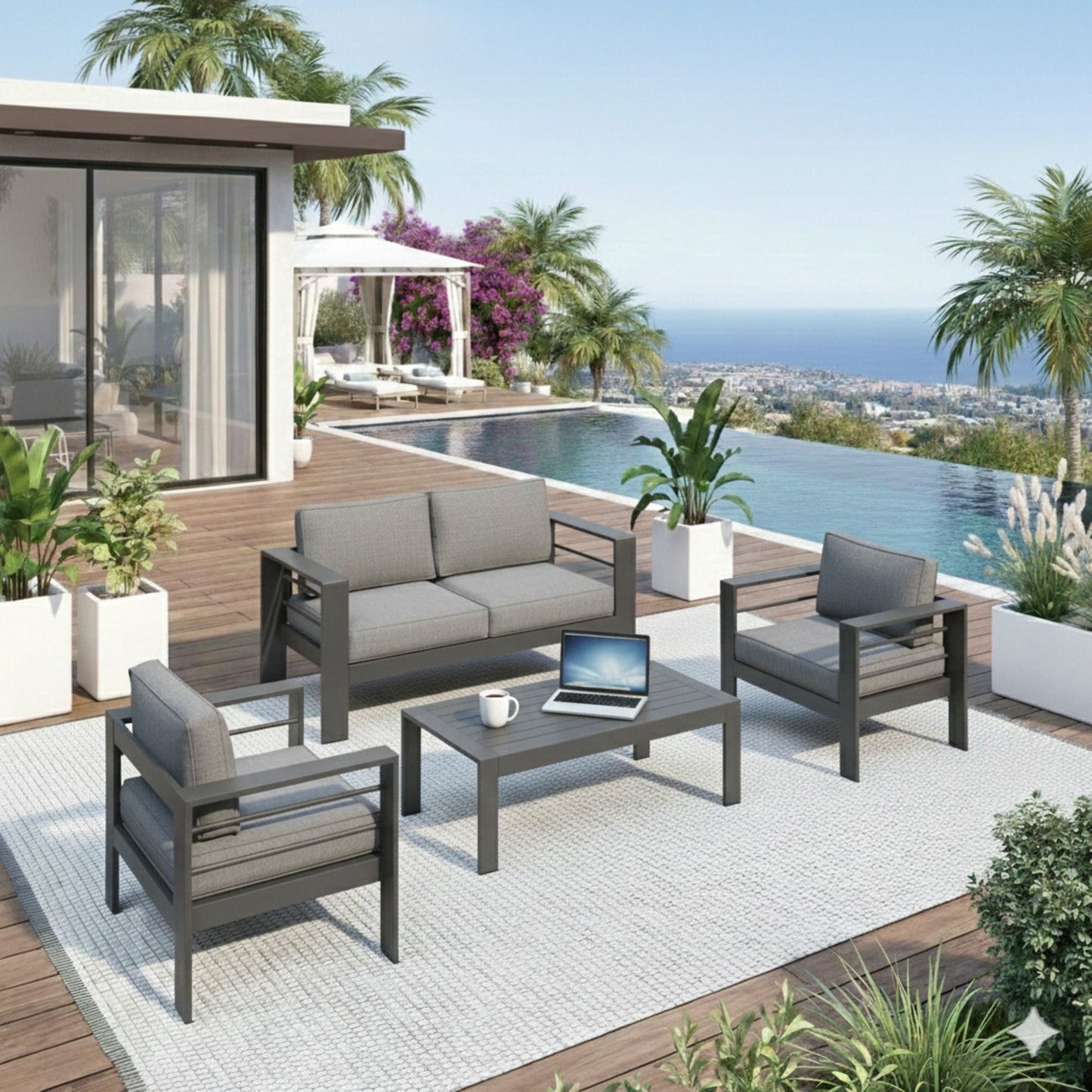 All Weather Iron Patio Set and Thick Cushions