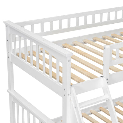 Bunk bed frame by HouseOfZazla, white wood with slatted bed supports and safety rails on Tampa Home & Garden Store