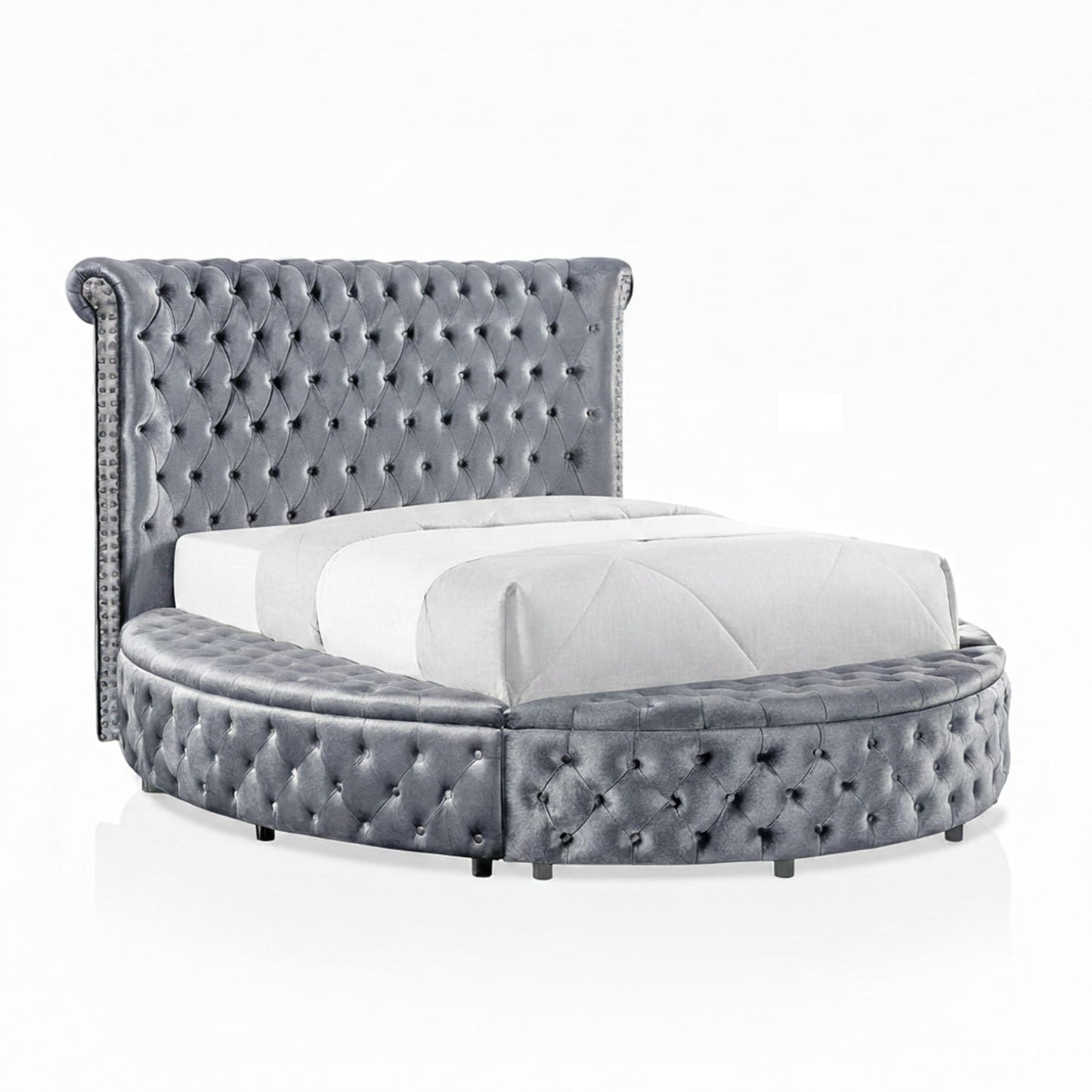 Glam Button Tufted Round Bed with Usb Storage