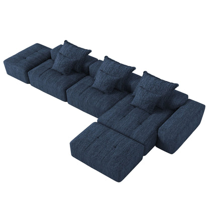 Modern Oversized DIY Combination Modular Sectional Sofa with pillows in navy blue fabric on Tampa Home & Garden Store