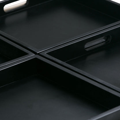 Avalon Square Ottoman Coffee Table With Trays, black storage ottoman with metal handles on Tampa Home & Garden Store