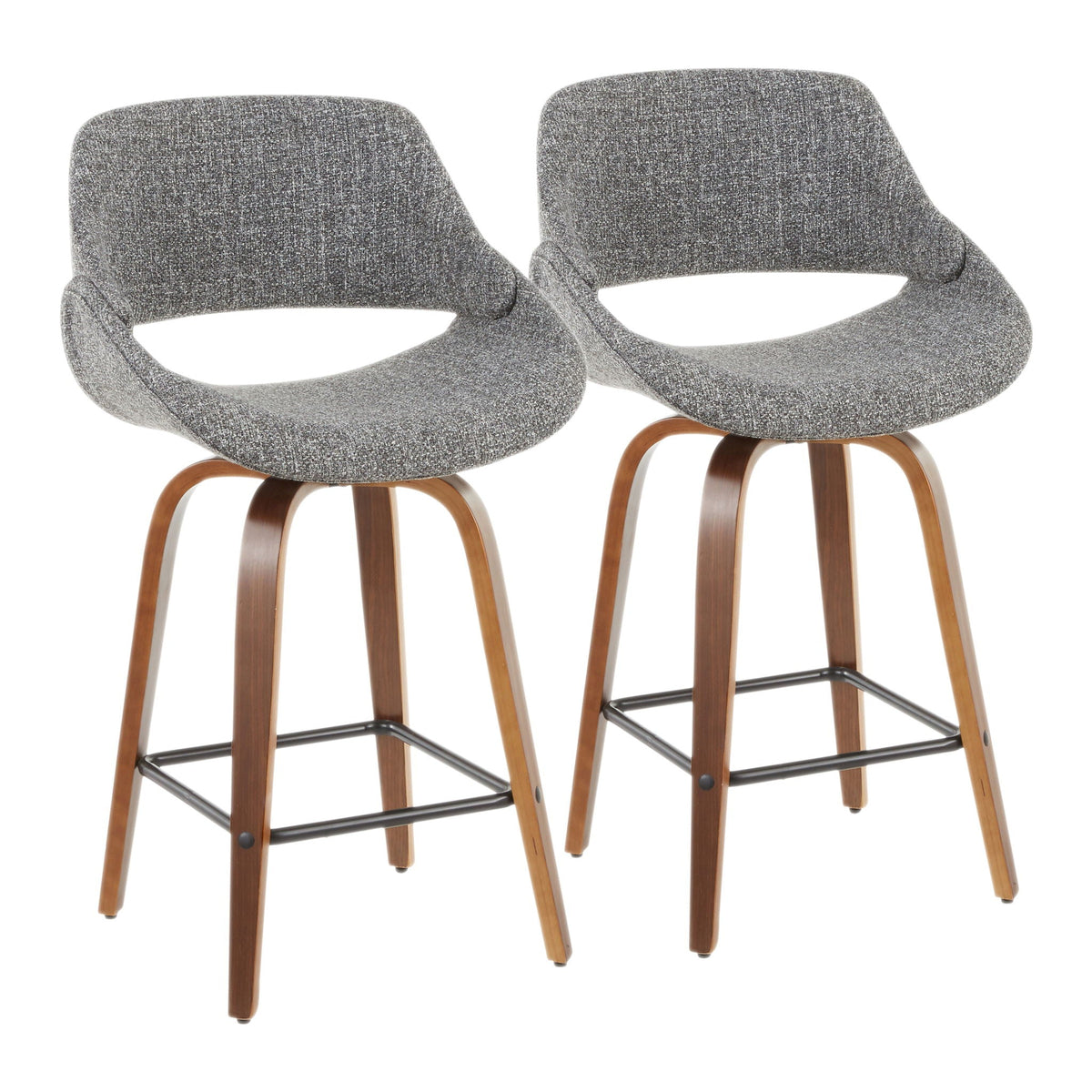 Fabrico mid-century modern counter stools (set of 2), gray fabric, wood legs on Tampa Home & Garden Store